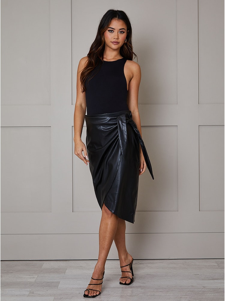 Chi Chi London Black Wrap Midi Skirt - Image 2 of 4