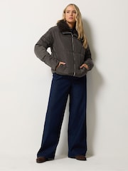 Long Tall Sally Brown Faux Fur Collar Padded Coat - Image 2 of 6