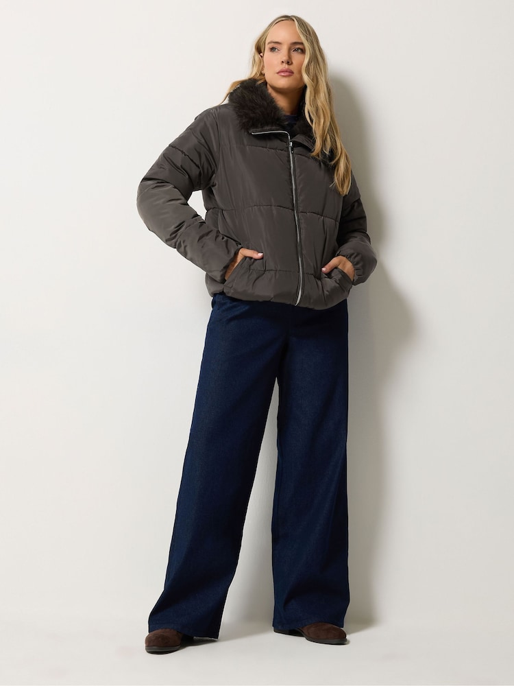 Long Tall Sally Brown Faux Fur Collar Padded Coat - Image 2 of 6 Long Tall Sally Brown Faux Fur Collar Padded Coat - Image 2 of 6