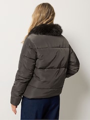 Long Tall Sally Brown Faux Fur Collar Padded Coat - Image 3 of 6