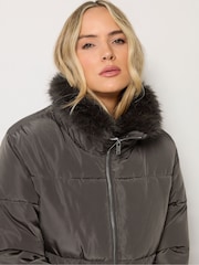 Long Tall Sally Brown Faux Fur Collar Padded Coat - Image 4 of 6