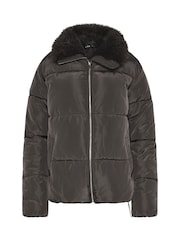 Long Tall Sally Brown Faux Fur Collar Padded Coat - Image 5 of 6