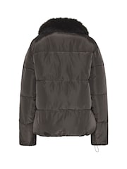 Long Tall Sally Brown Faux Fur Collar Padded Coat - Image 6 of 6
