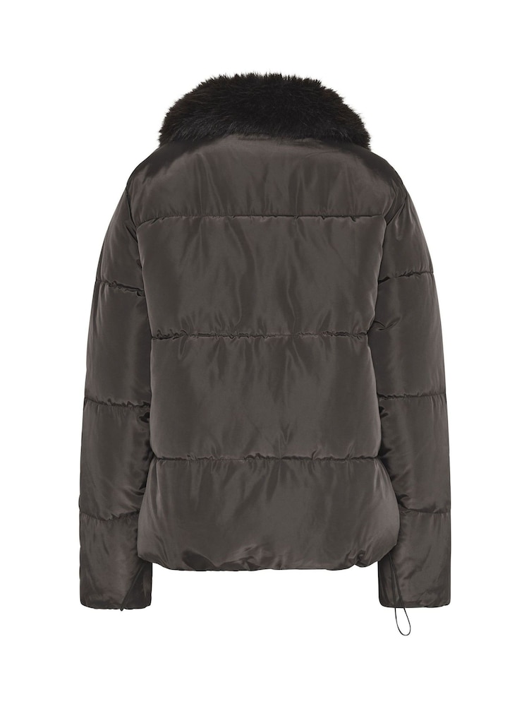 Long Tall Sally Brown Faux Fur Collar Padded Coat - Image 6 of 6 Long Tall Sally Brown Faux Fur Collar Padded Coat - Image 6 of 6
