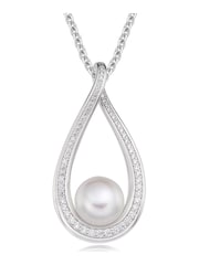 Beaverbrooks Silver Cubic Zirconia Freshwater Cultured Pearl Necklace - Image 1 of 3