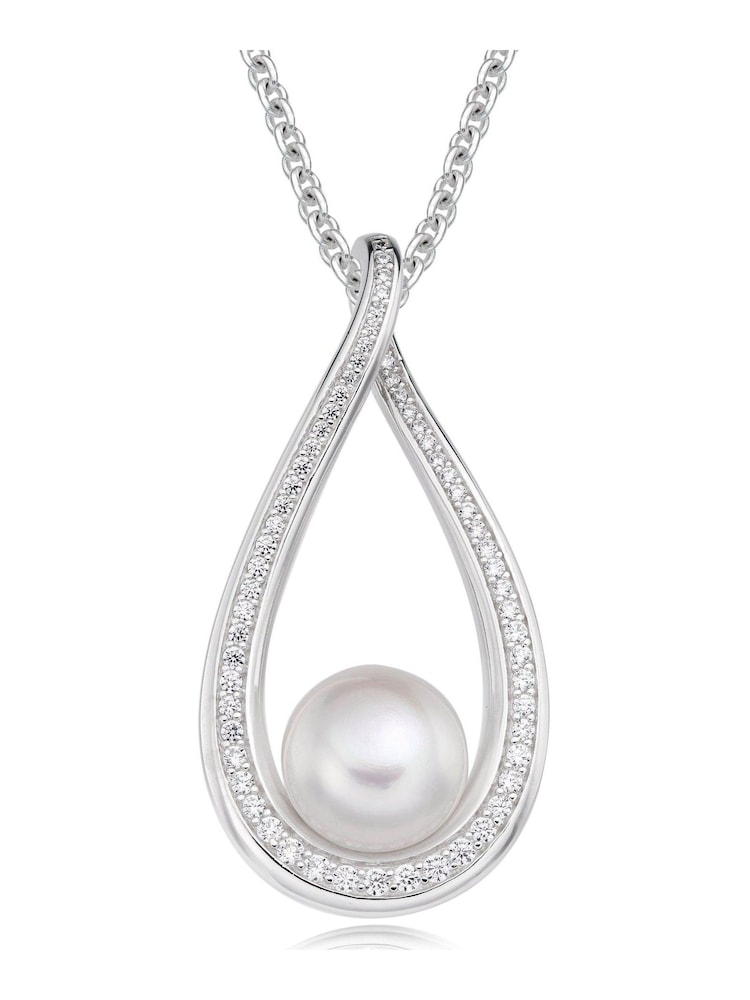 Beaverbrooks Silver Cubic Zirconia Freshwater Cultured Pearl Necklace - Image 1 of 3