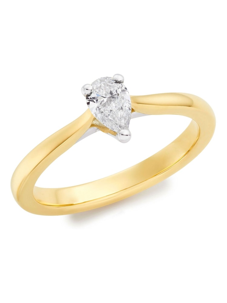 Beaverbrooks 18ct Yellow Gold Pear Diamond Solitaire Ring - Image 1 of 4