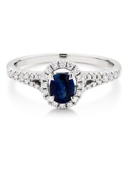 Beaverbrooks 18ct White Silver Diamond Sapphire Halo Ring - Image 2 of 6