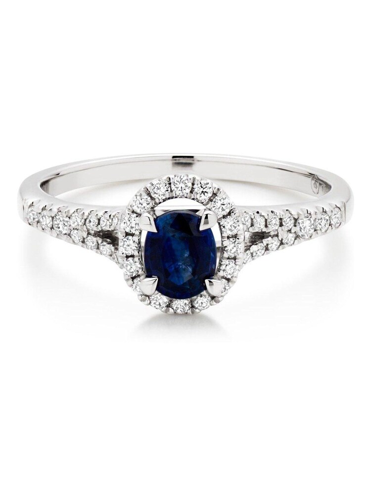 Beaverbrooks 18ct White Silver Diamond Sapphire Halo Ring - Image 2 of 6