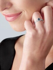 Beaverbrooks 18ct White Silver Diamond Sapphire Halo Ring - Image 6 of 6