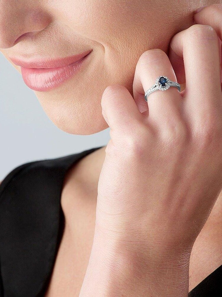Beaverbrooks 18ct White Silver Diamond Sapphire Halo Ring - Image 6 of 6
