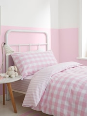 Bianca Pink Check And Stripe 100% Cotton Duvet Cover and Pillowcase Set - Image 1 of 1
