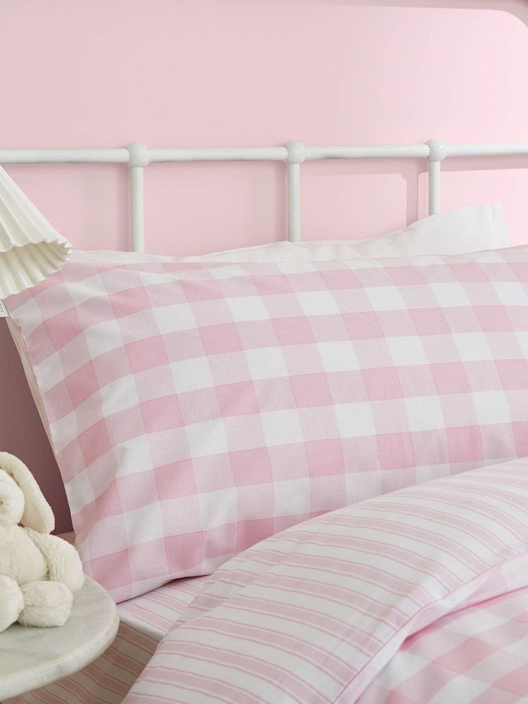 Bianca Pink Gingham 100% Cotton Duvet Cover and Pillowcase Set - Image 2 of 4 Bianca Pink Gingham 100% Cotton Duvet Cover and Pillowcase Set - Image 2 of 4