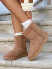 Linzi Brown Faux Suede Faux Fur Lined Ankle Boots - Image 1 of 4