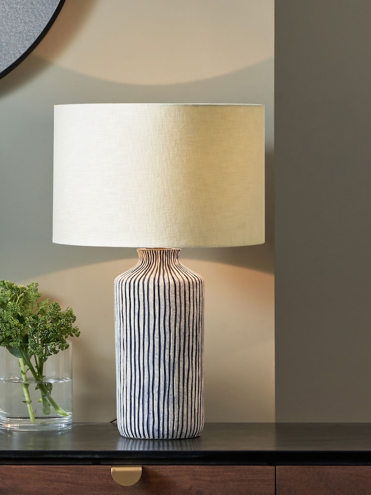 Pacific Blue Bude Blue/White Stripe Stoneware Table Lamp - Image 1 of 3