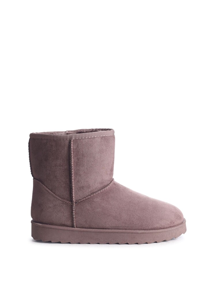 Linzi Mocha Brown Faux Suede Faux Fur Lined Ankle Boots - Image 2 of 4