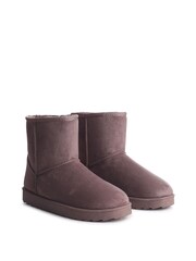Linzi Mocha Brown Faux Suede Faux Fur Lined Ankle Boots - Image 3 of 4