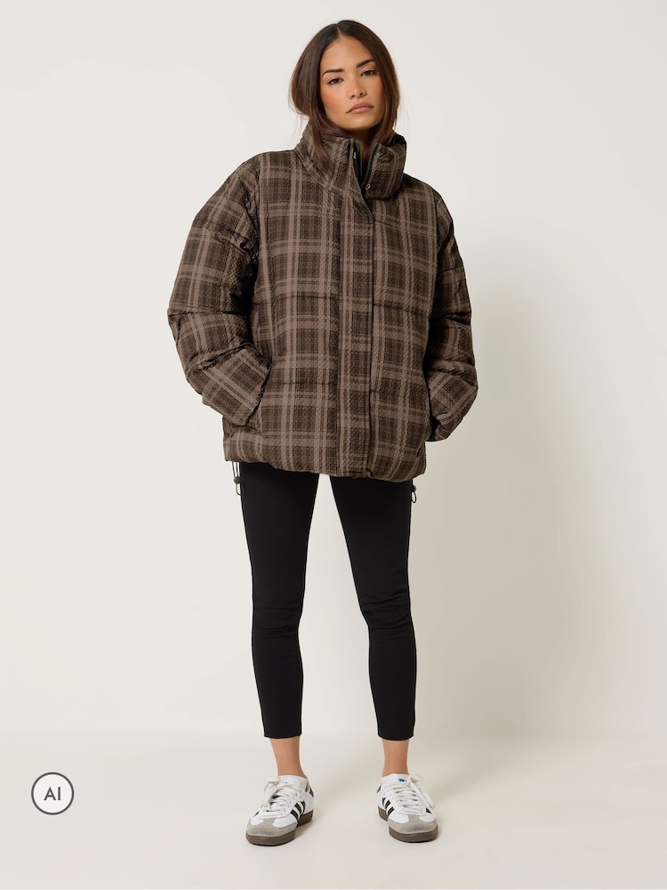 PixieGirl Petite Brown Check Puffer Coat - Image 2 of 6 PixieGirl Petite Brown Check Puffer Coat - Image 2 of 6