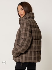 PixieGirl Petite Brown Check Puffer Coat - Image 3 of 6