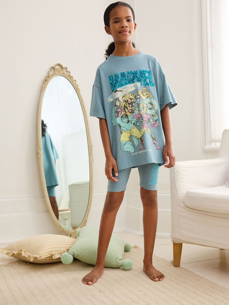 Blue 100% Cotton Marvel License Short Pyjamas (3-12yrs) - Image 1 of 9