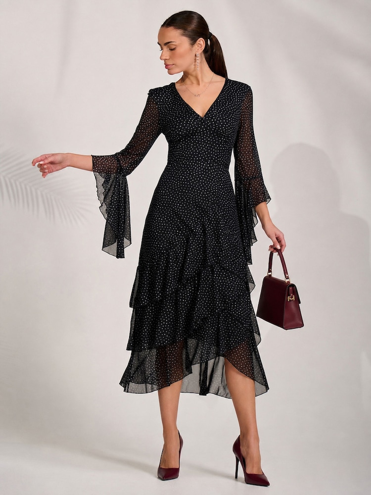 Gepunktet, Schwarz - Jolie Moi Tiered Mesh Midaxi Dress - Bild 1 von 6 Gepunktet, Schwarz - Jolie Moi Tiered Mesh Midaxi Dress - Bild 1 von 6