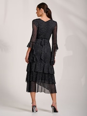 Gepunktet, Schwarz - Jolie Moi Tiered Mesh Midaxi Dress - Bild 2 von 6