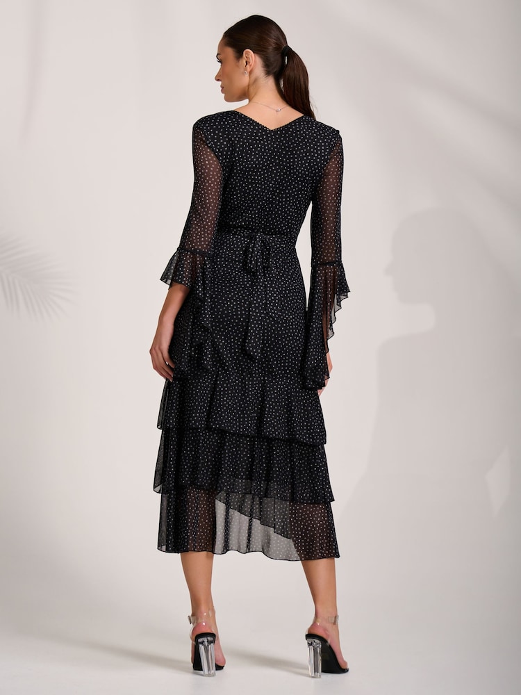Gepunktet, Schwarz - Jolie Moi Tiered Mesh Midaxi Dress - Bild 2 von 6 Gepunktet, Schwarz - Jolie Moi Tiered Mesh Midaxi Dress - Bild 2 von 6