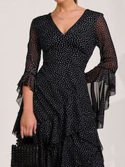 Gepunktet, Schwarz - Jolie Moi Tiered Mesh Midaxi Dress - Bild 3 von 6