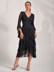 Gepunktet, Schwarz - Jolie Moi Tiered Mesh Midaxi Dress - Bild 4 von 6