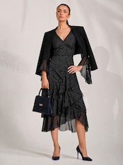Gepunktet, Schwarz - Jolie Moi Tiered Mesh Midaxi Dress - Bild 5 von 6