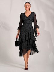 Gepunktet, Schwarz - Jolie Moi Tiered Mesh Midaxi Dress - Bild 6 von 6