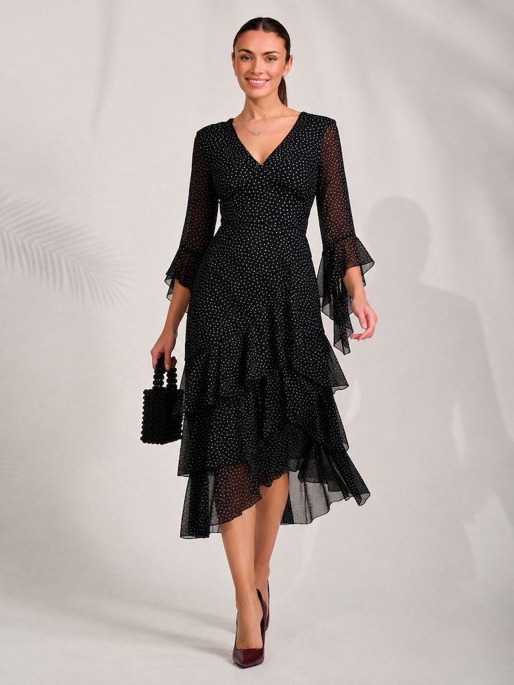 Gepunktet, Schwarz - Jolie Moi Tiered Mesh Midaxi Dress - Bild 6 von 6 Gepunktet, Schwarz - Jolie Moi Tiered Mesh Midaxi Dress - Bild 6 von 6