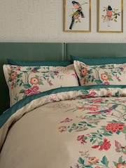 V&A Green Chinese Magpie Floral 100% Cotton Duvet Cover & Pillowcase Set - Image 1 of 5