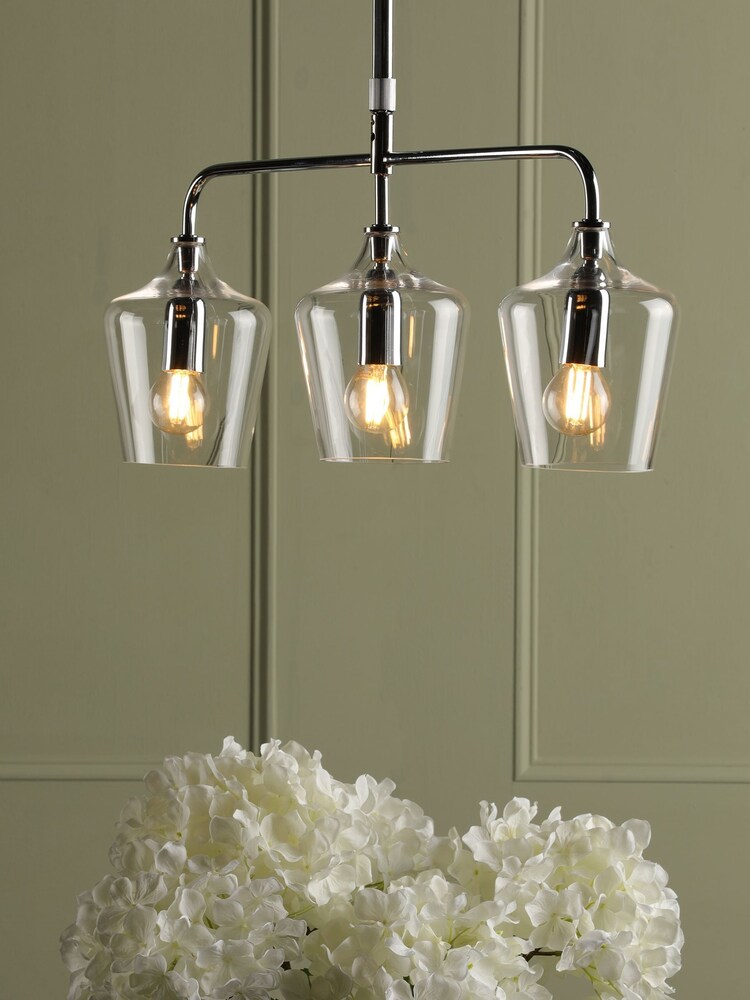 Laura Ashley Chrome Ockley 3 Light Linear Pendant Bar Ceiling Light - Image 1 of 3