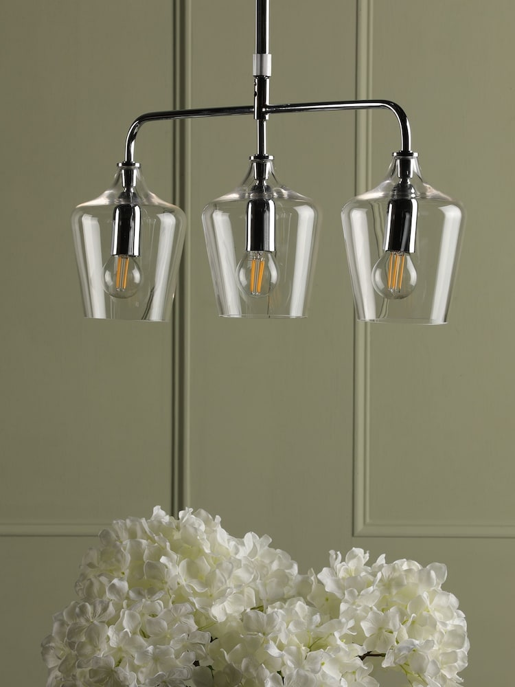 Laura Ashley Chrome Ockley 3 Light Linear Pendant Bar Ceiling Light - Image 2 of 3