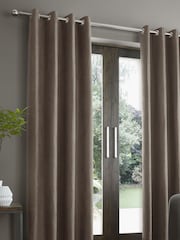 Catherine Lansfield Natural Faux Suede Eyelet Curtains - Image 1 of 3