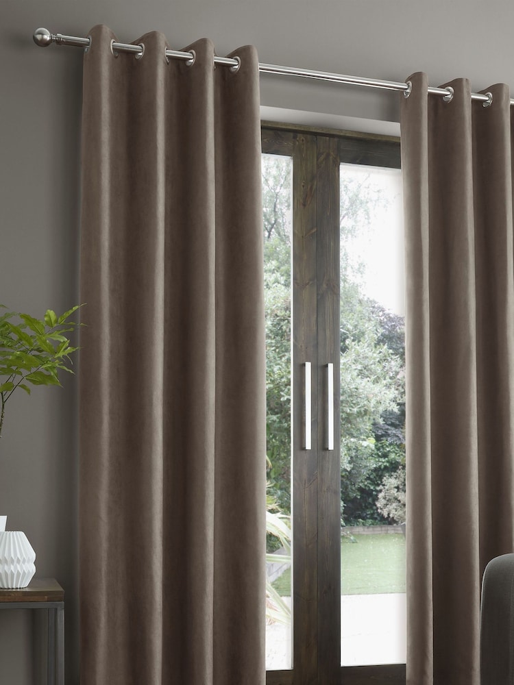 Catherine Lansfield Natural Faux Suede Eyelet Curtains - Image 1 of 3