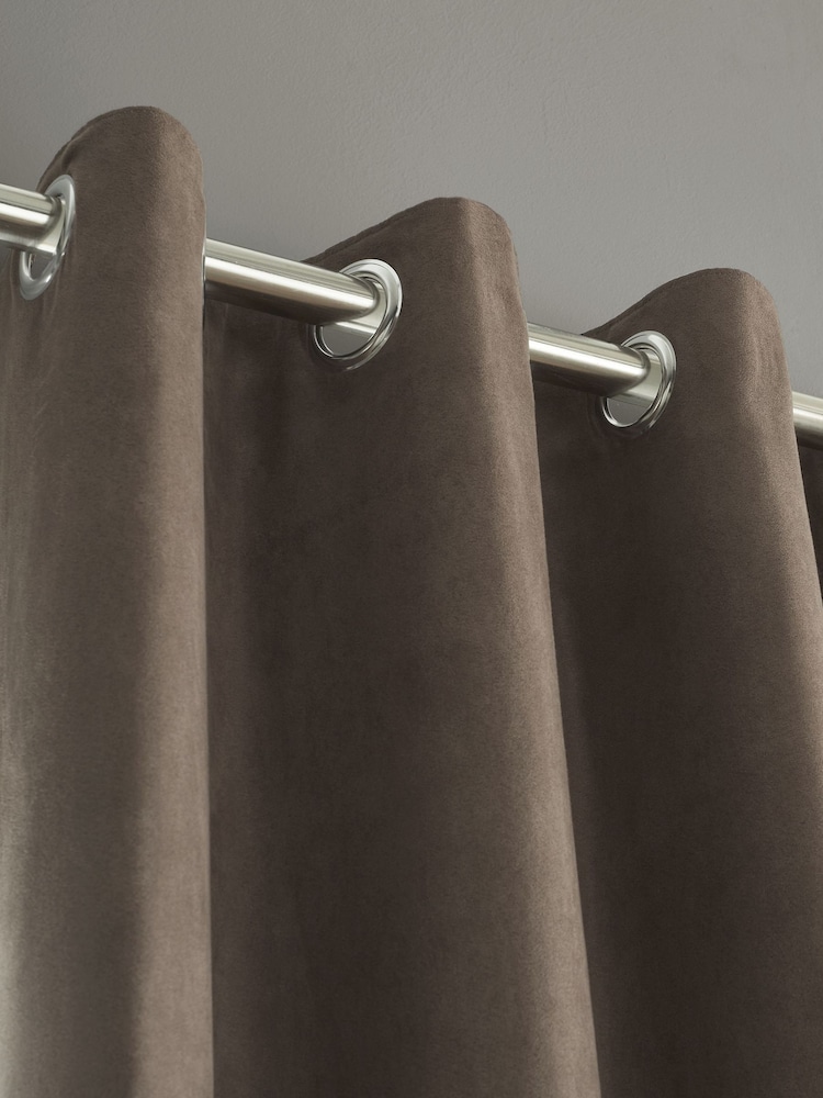 Catherine Lansfield Natural Faux Suede Eyelet Curtains - Image 2 of 3