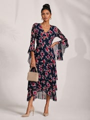 Blau - Jolie Moi Tiered Mesh Midaxi Dress - Bild 1 von 6
