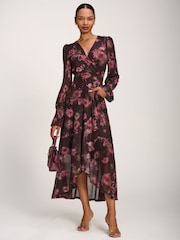 Jolie Moi Red Printed Frill Mesh Maxi Dress - Image 1 of 6