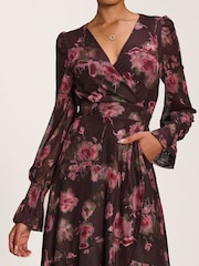 Jolie Moi Red Printed Frill Mesh Maxi Dress - Image 3 of 6
