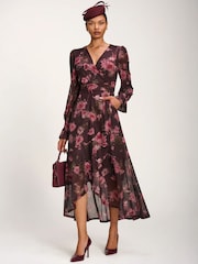 Jolie Moi Red Printed Frill Mesh Maxi Dress - Image 4 of 6