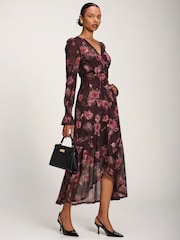 Jolie Moi Red Printed Frill Mesh Maxi Dress - Image 5 of 6