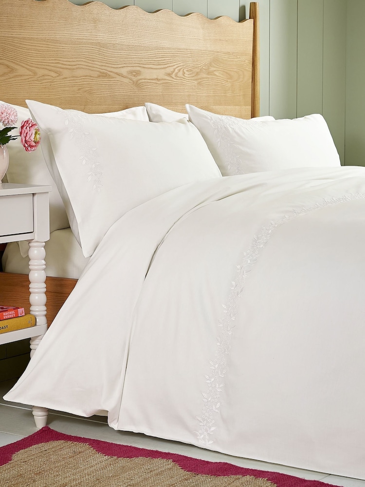 Helena Springfield White Erin Embroidery 100% Cotton Duvet Cover & Pillowcase Set - Image 2 of 6 Helena Springfield White Erin Embroidery 100% Cotton Duvet Cover & Pillowcase Set - Image 2 of 6