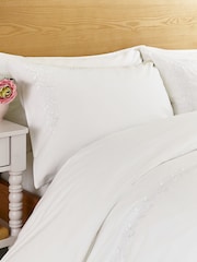 Helena Springfield White Erin Embroidery 100% Cotton Duvet Cover & Pillowcase Set - Image 3 of 6