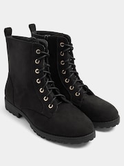 Yours Curve Black Faux Suede Lace Up Boots In Extra-Wide EEE Fit - Image 1 of 4