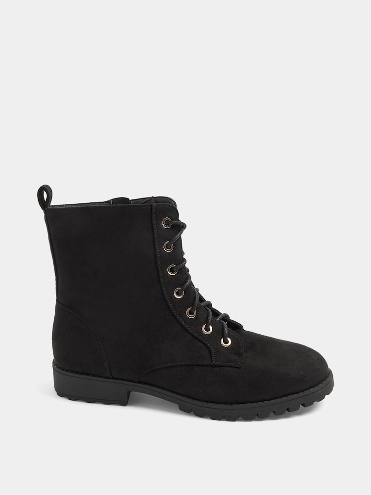 Yours Curve Black Faux Suede Lace Up Boots In Extra-Wide EEE Fit - Image 2 of 4 Yours Curve Black Faux Suede Lace Up Boots In Extra-Wide EEE Fit - Image 2 of 4
