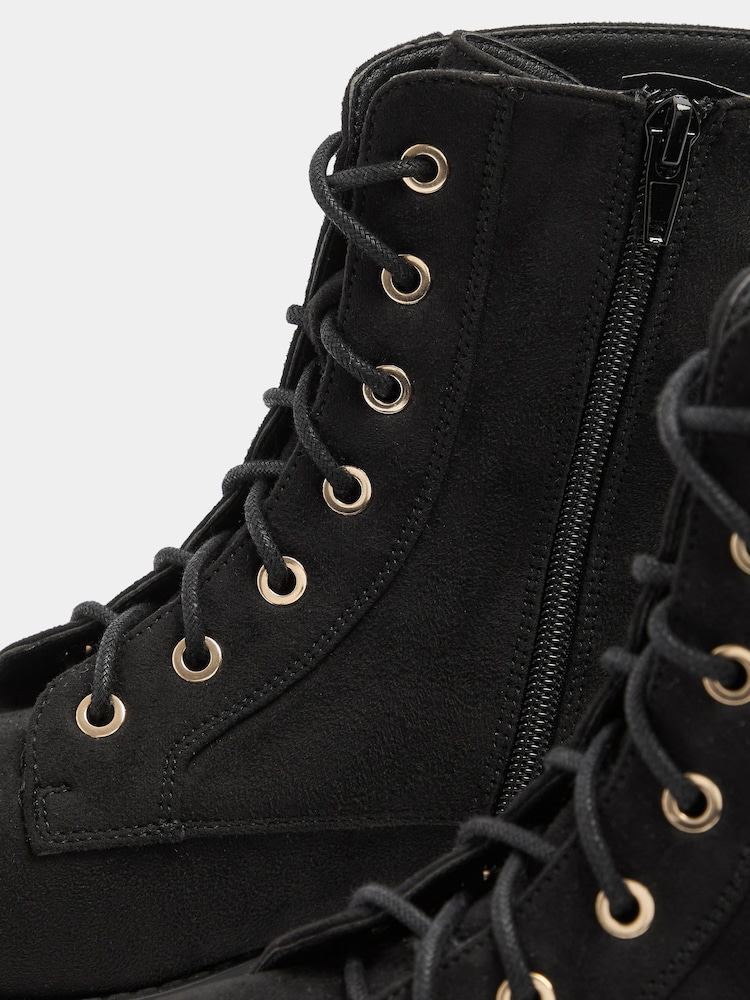 Yours Curve Black Faux Suede Lace Up Boots In Extra-Wide EEE Fit - Image 4 of 4 Yours Curve Black Faux Suede Lace Up Boots In Extra-Wide EEE Fit - Image 4 of 4