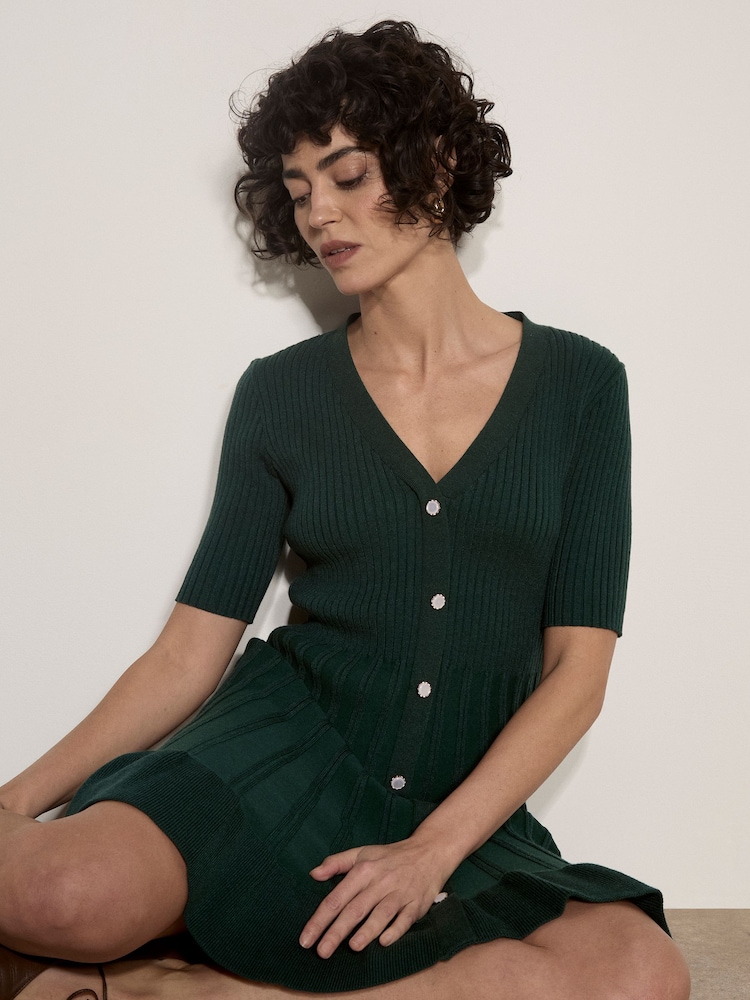 Apricot Ribbed Knit Fit And Flare Mini көйлек - 4суретінің 1 суреті