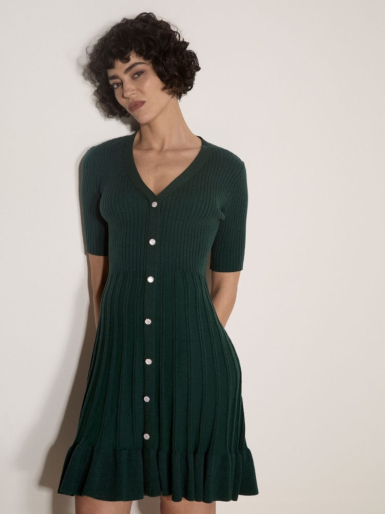 Apricot Ribbed Knit Fit And Flare Mini көйлек - 4суретінің 4 суреті